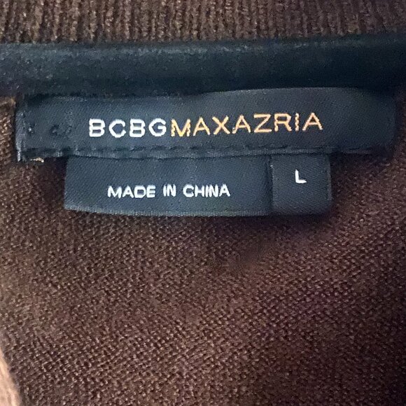 😊BCBG Maxazria Brown Sweater Coat Drawstring Gold Zipper Pockets Mid-thigh Sz L - Picture 10 of 14
